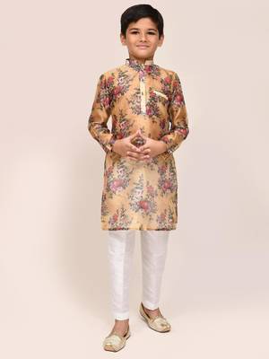 Kids boy Brown grorgette straight kurta pant set 1