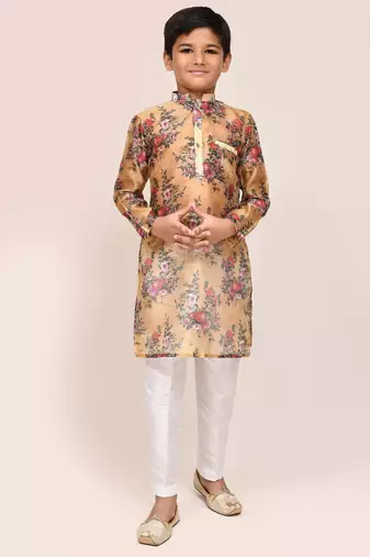 Kids boy Brown grorgette straight kurta pant set