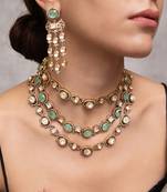 Gold plated green kundan necklace set