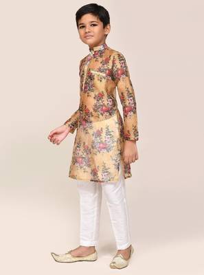 Kids boy Brown grorgette straight kurta pant set 2