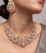 Gold plated pink stone kundan necklace set