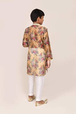 Kids boy Brown grorgette straight kurta pant set 3