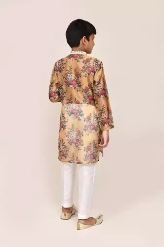 Kids boy Brown grorgette straight kurta pant set