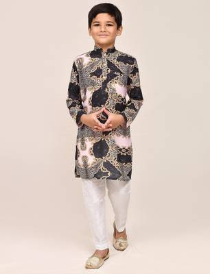 Kids boy Multicolor cotton silk blend straight kurta pant set 1