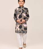 Kids boy Multicolor cotton silk  straight kurta pant set