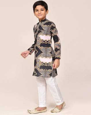 Kids boy Multicolor cotton silk blend straight kurta pant set 2