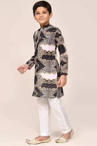 Kids boy Multicolor cotton silk  straight kurta pant set