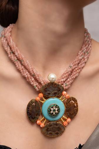 Gold plated multicolor stone kundan necklace