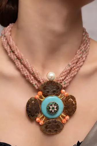 Gold plated multicolor stone kundan necklace