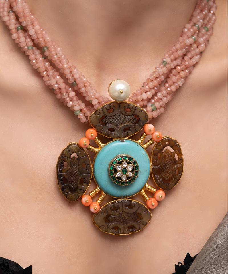 Gold plated multicolor stone kundan necklace