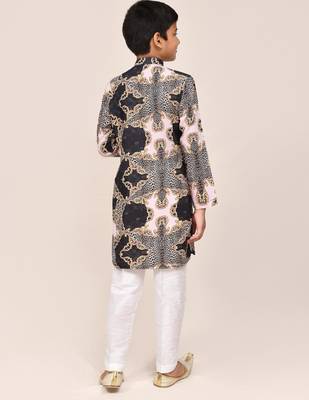 Kids boy Multicolor cotton silk blend straight kurta pant set 3