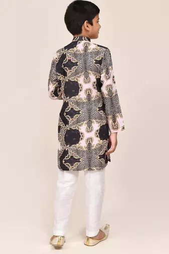 Kids boy Multicolor cotton silk  straight kurta pant set