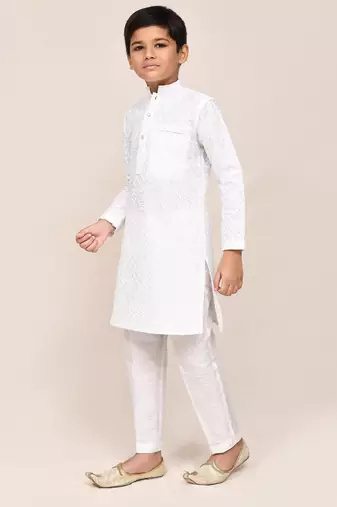 Kids boy white Art silk straight kurta pant set