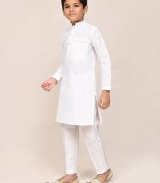 Kids boy white art silk straight kurta pant set
