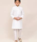 Kids boy white art silk straight kurta pant set