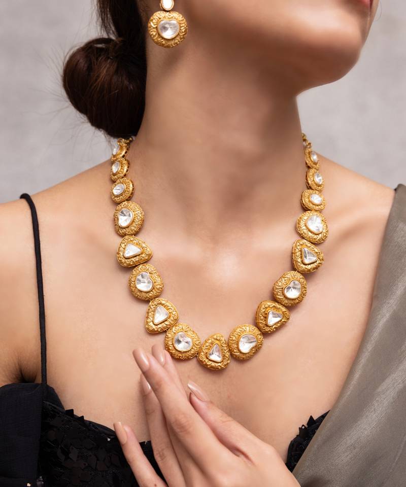 Gold plated kundan necklace set