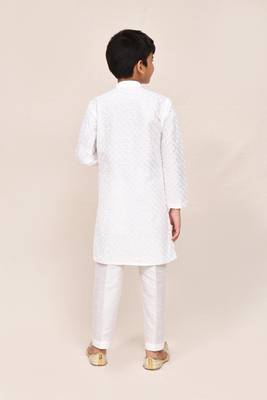 Kids boy white Art silk straight kurta pant set 3