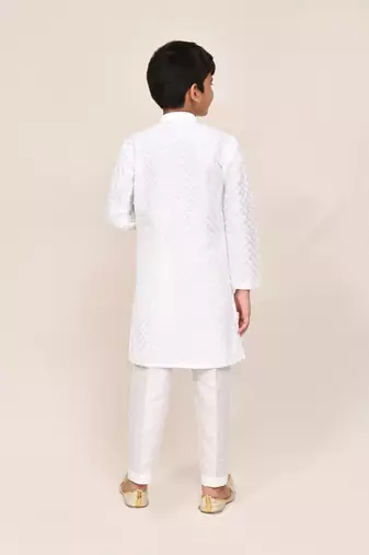 Kids boy white Art silk straight kurta pant set