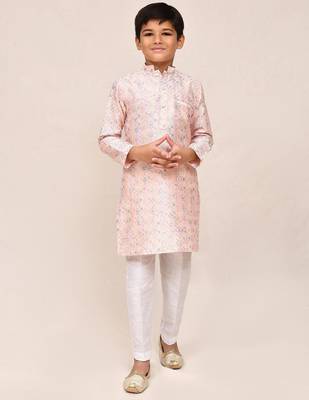 Kids boy baby pink Art silk straight kurta pant set 1