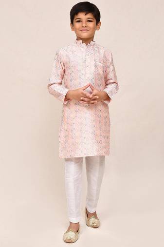 Kids boy baby pink art silk straight kurta pant set