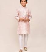 Kids boy baby pink art silk straight kurta pant set