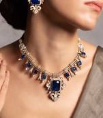 Gold plated blue stone kundan necklace set