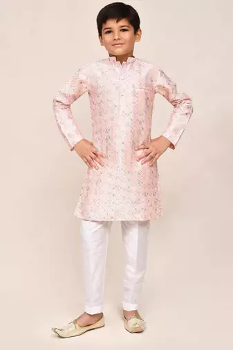 Kids boy baby pink art silk straight kurta pant set