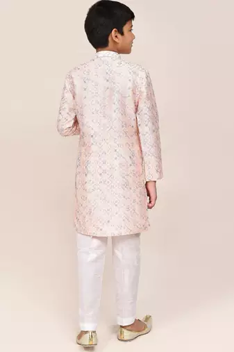 Kids boy baby pink art silk straight kurta pant set