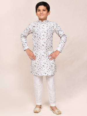 Kids boy white cotton straight kurta pant set 1