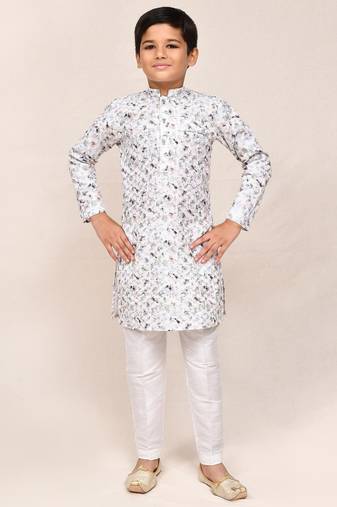 Kids boy white cotton straight kurta pant set