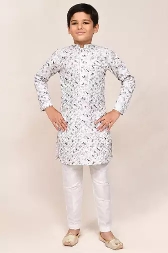 Kids boy white cotton straight kurta pant set