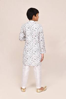 Kids boy white cotton straight kurta pant set 2