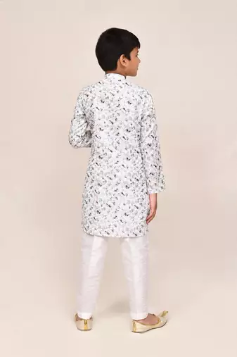 Kids boy white cotton straight kurta pant set