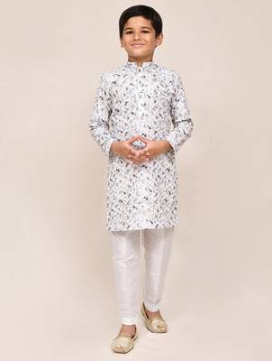 Kids boy white cotton straight kurta pant set 3