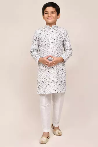 Kids boy white cotton straight kurta pant set