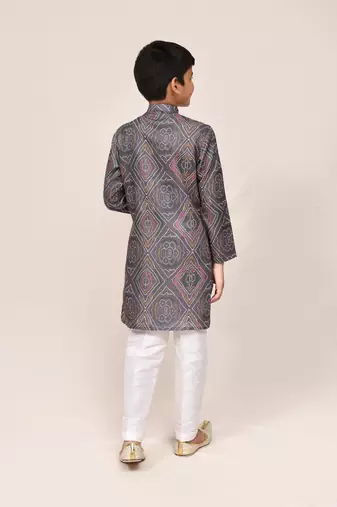 Kids boy grey linen cotton straight kurta pant set