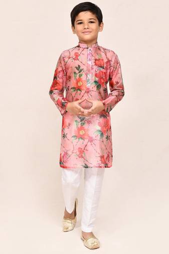 Kids boy peach grorgette  straight kurta pant set