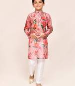 Kids boy peach grorgette  straight kurta pant set