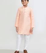 Kids boy peach cotton silk  straight kurta pant set