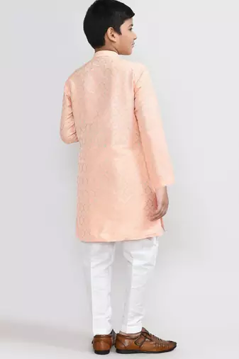 Kids boy peach cotton silk blend straight kurta pant set