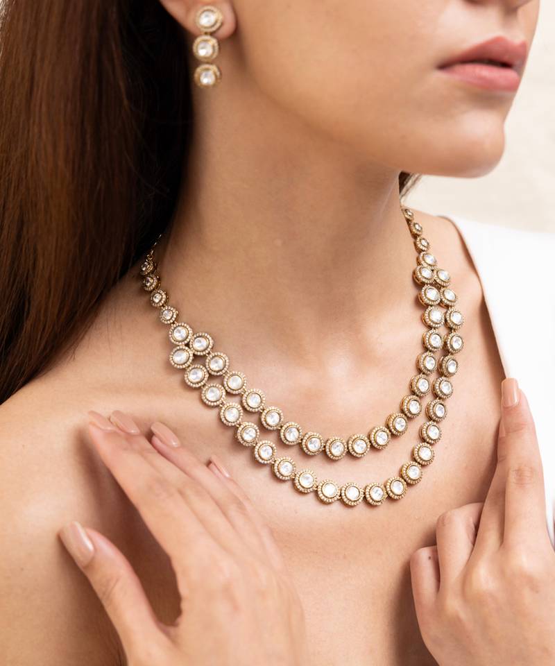 Gold plated layered necklace set