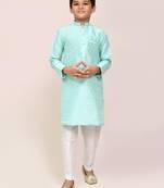 Kids boy ocean blue cotton silk  straight kurta pant set