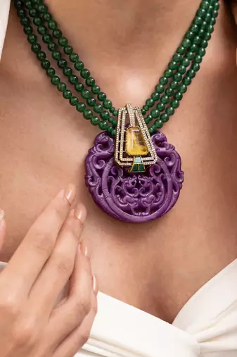 Gold plated multicolor stone kundan necklace