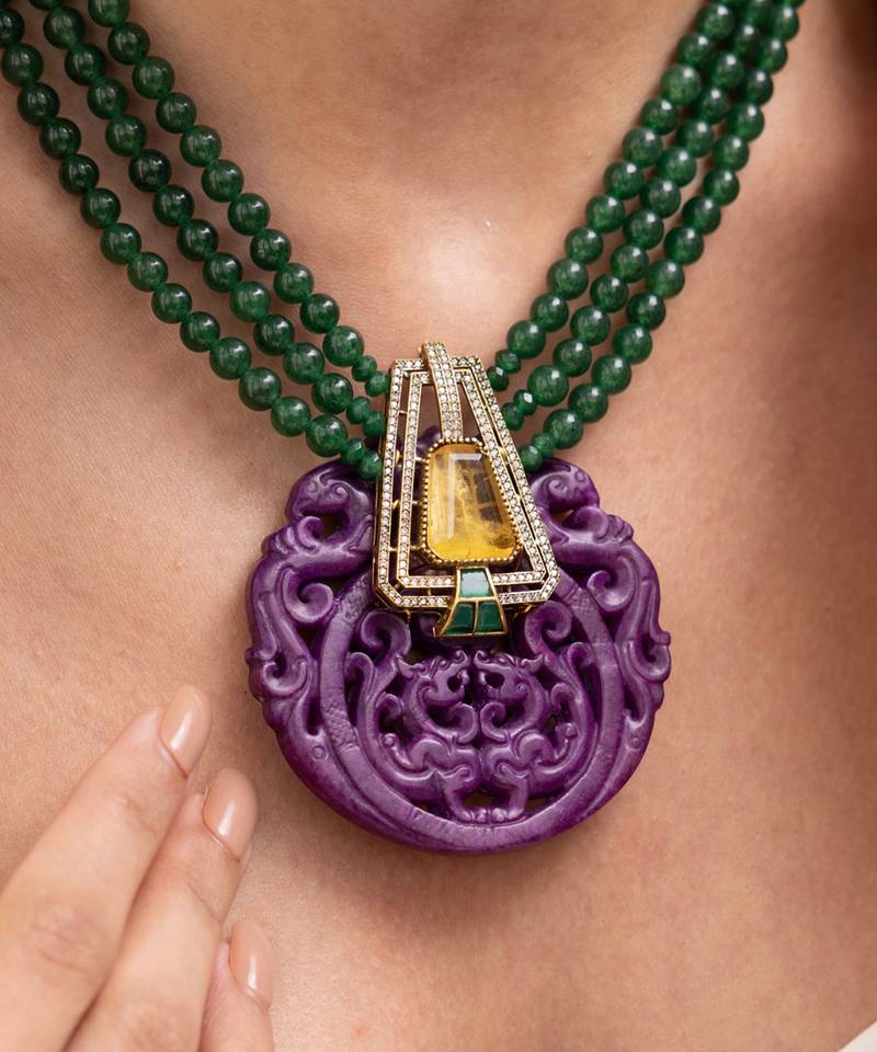 Gold plated multicolor stone kundan necklace