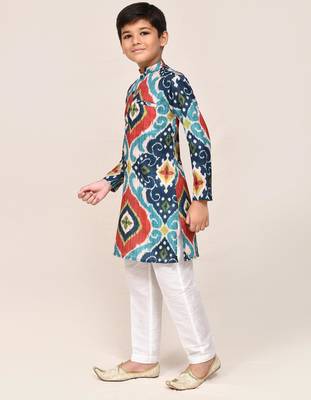Kids boy multicolour pure cotton straight kurta pant set 2