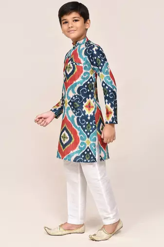 Kids boy multicolour pure cotton straight kurta pant set