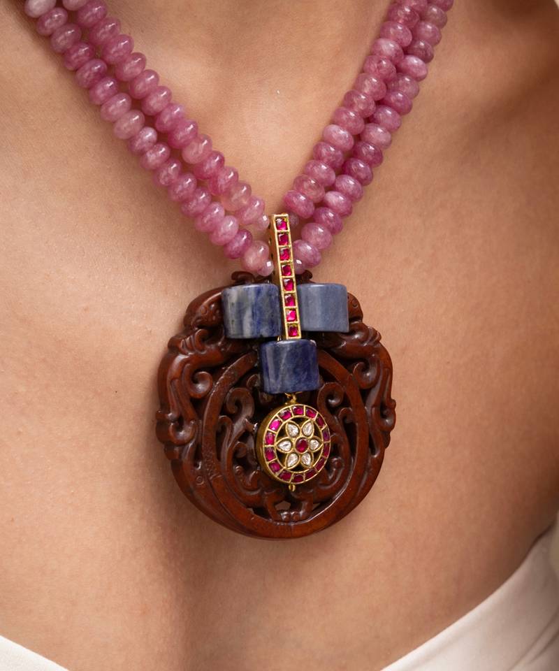 Gold plated pink stone necklace