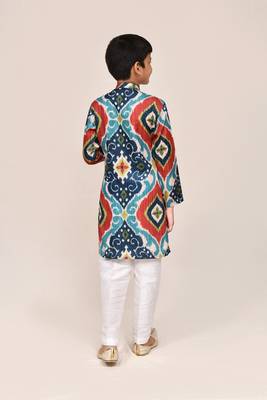Kids boy multicolour pure cotton straight kurta pant set 3