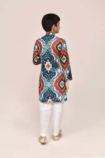 Kids boy multicolour pure cotton straight kurta pant set