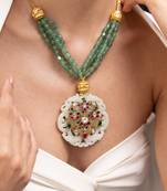 Gold plated green stone kundan necklace